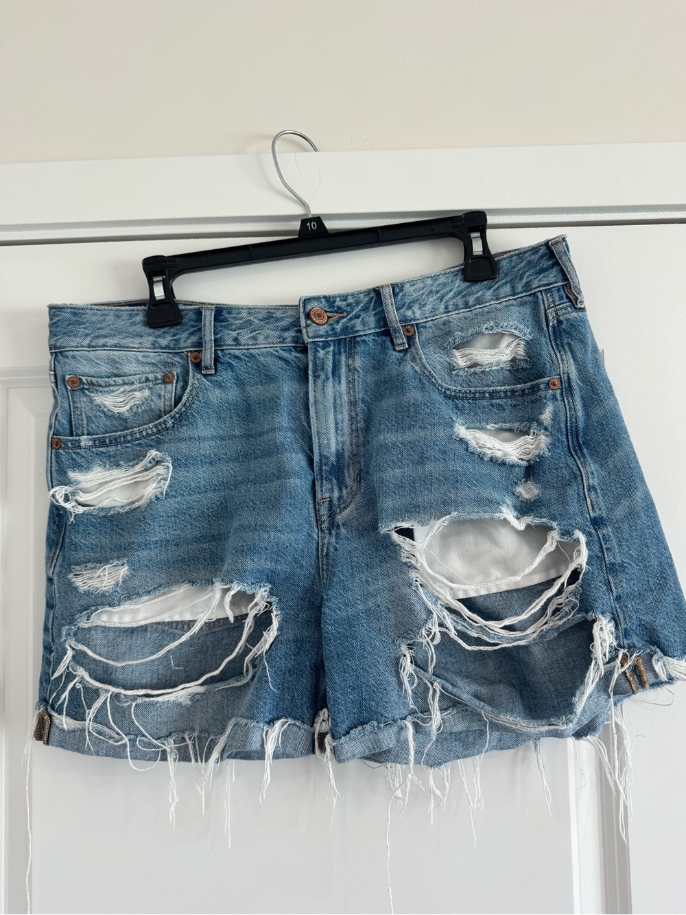 American Eagle Outfitters Ripped Light Blue Denim Shorts - Tom Girl Short